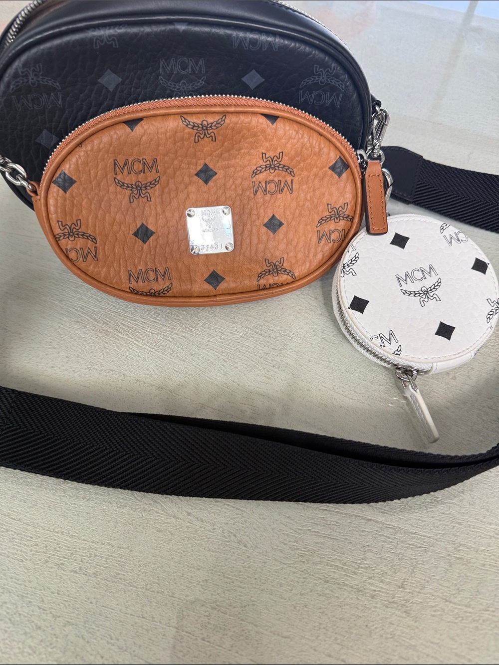 MCM Tricolor Logo Leather Belt Bag with Coin Pouch
